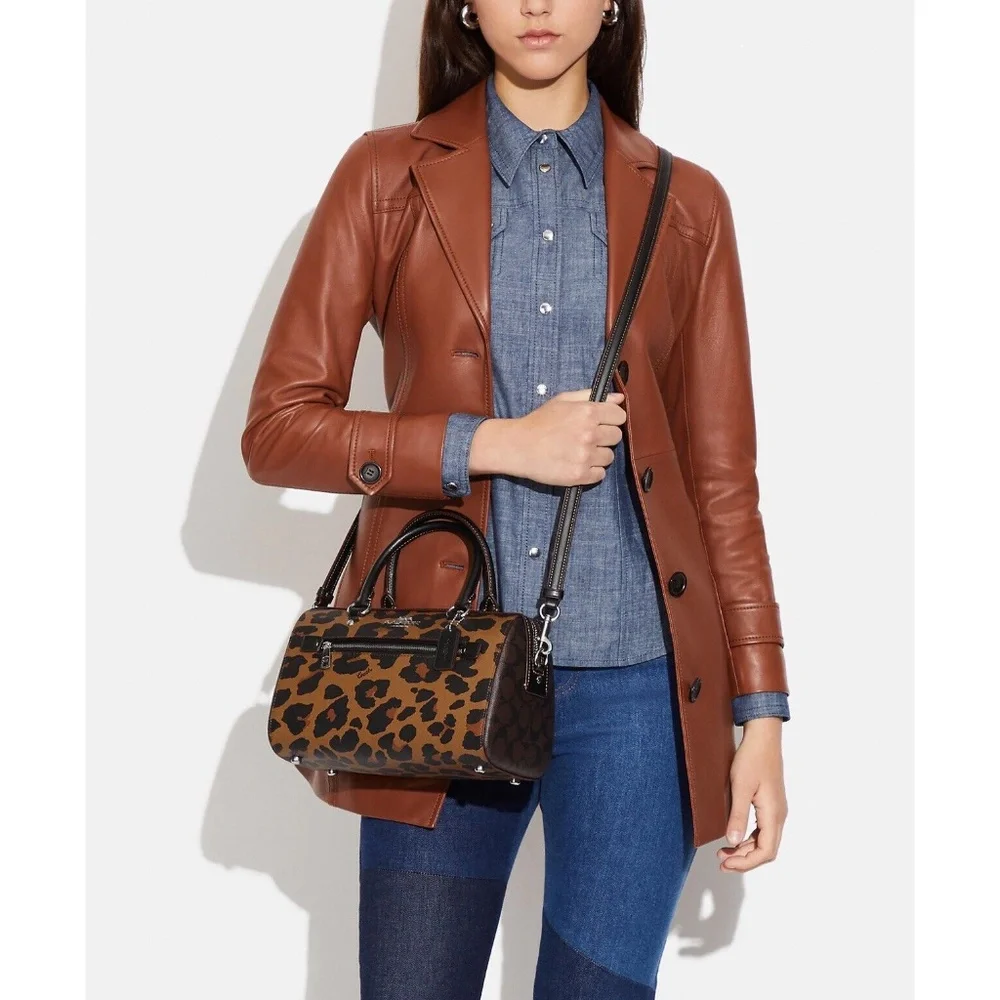 Coach Rowan Satchel in Signature Canvas with Leopard Print NWT - Picture 4 of 7